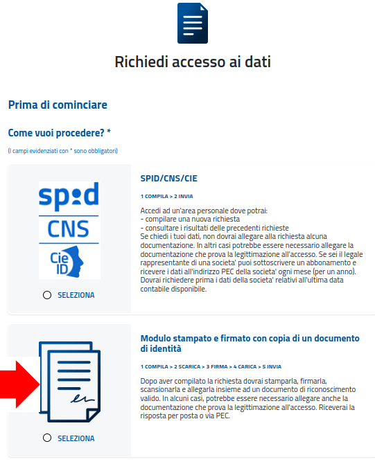 struzioni per richiedere la visura con modulo cartaceo